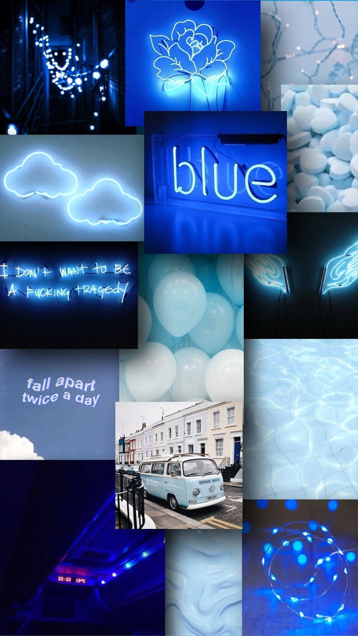 pastel blue aesthetic, neon signs, clouds, Full HD Phone Wallpaper