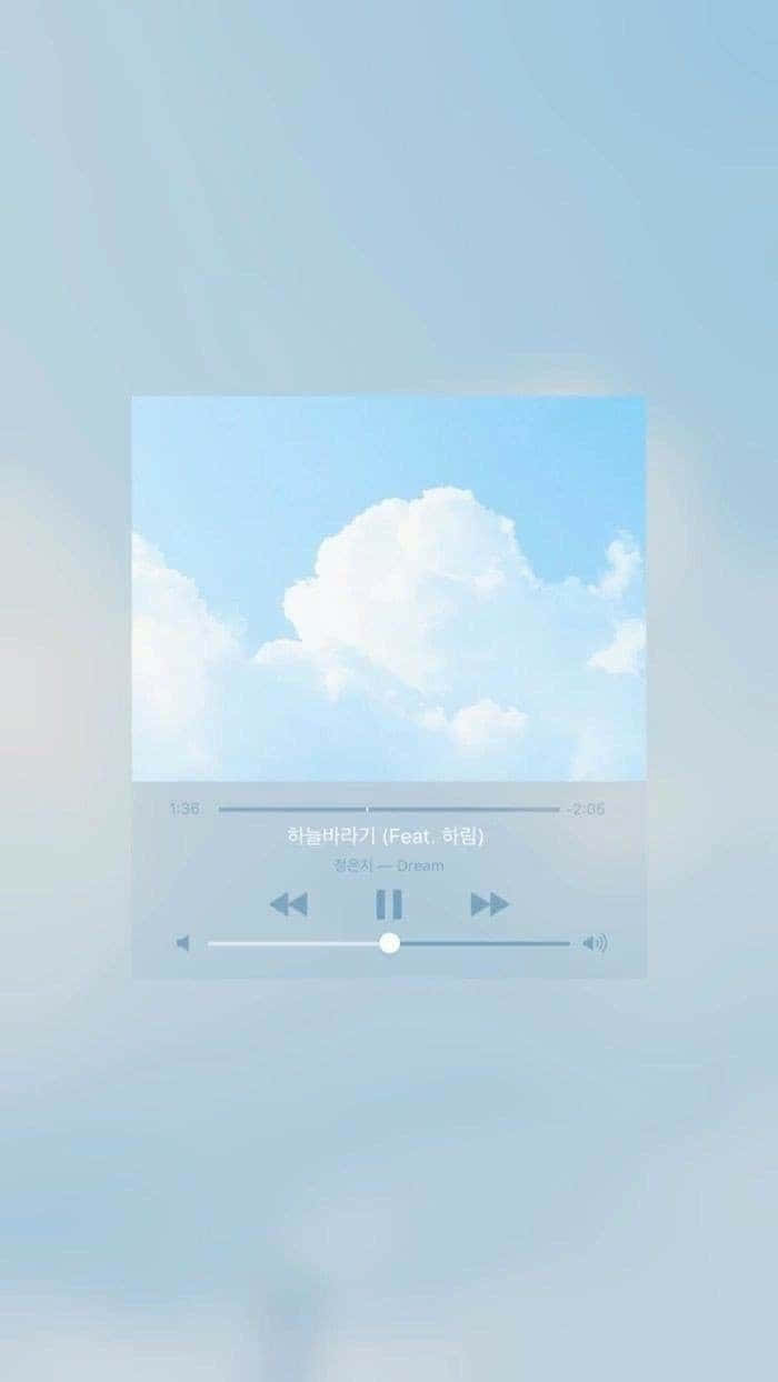 Pastel Blue Solid, minimalist music player overlay, fluffy white cloud, SD Phone Wallpaper