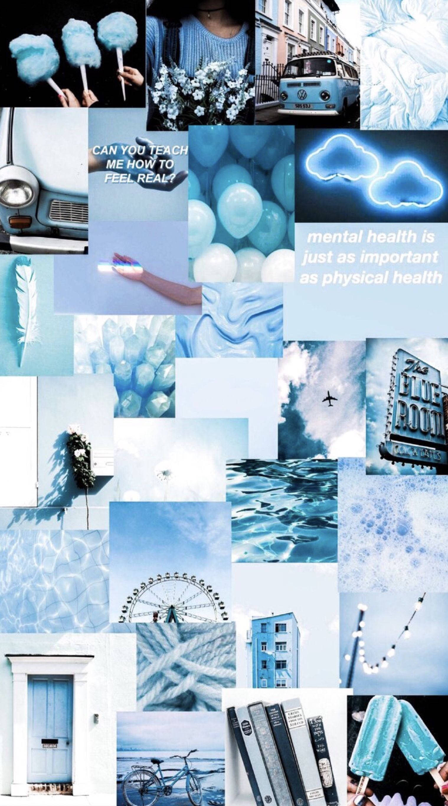 Pastel Blue Aesthetic iPhone, cotton candy cars, balloons, 2K Phone Wallpaper