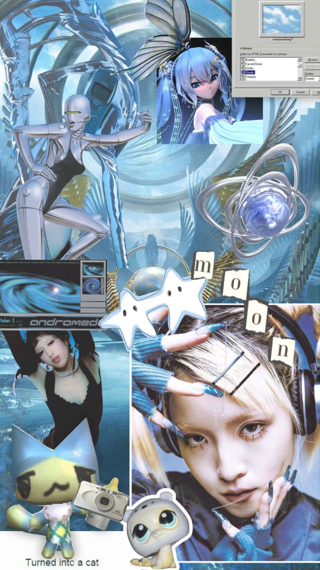 Blue Cybercore, Y2 K Aesthetic, anime girls, Full HD Phone Wallpaper