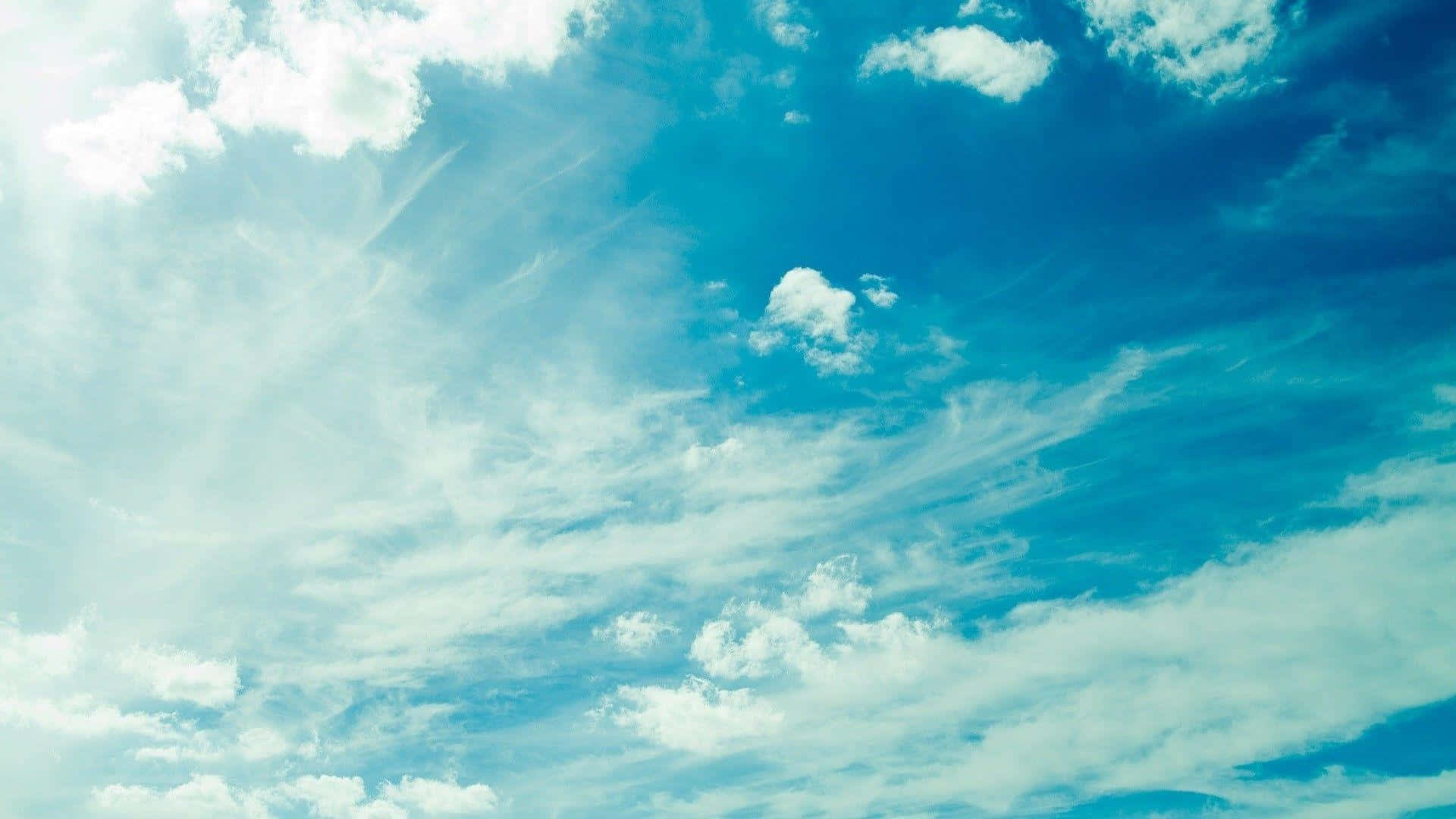 Pastel Blue Aesthetic Desktop, vibrant blue sky, wispy white clouds, Full HD Desktop Wallpaper