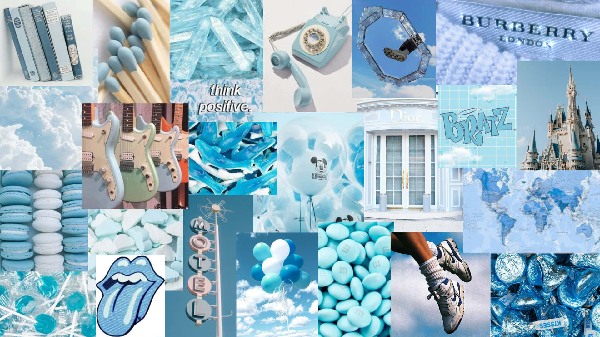 Pastel Blue Aesthetic Tumblr, blue-themed collage, books, Full HD Desktop Wallpaper