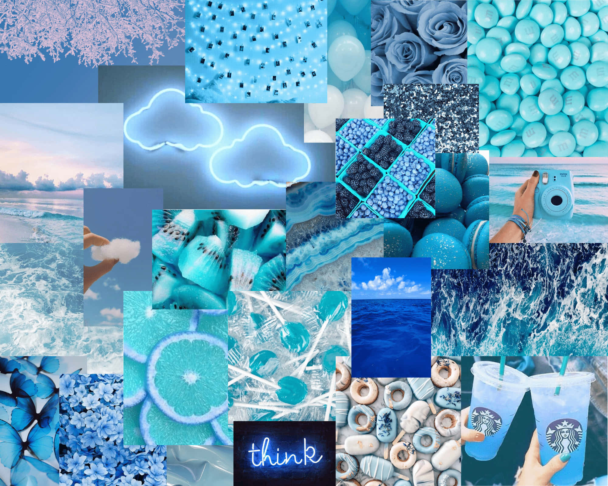 Pastel Blue Aesthetic Tumblr, ocean waves, neon clouds, Full HD Desktop Wallpaper