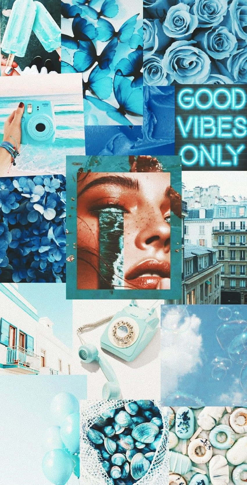 pastel blue aesthetic tumblr, blue-themed collage, butterflies, HD Phone Wallpaper