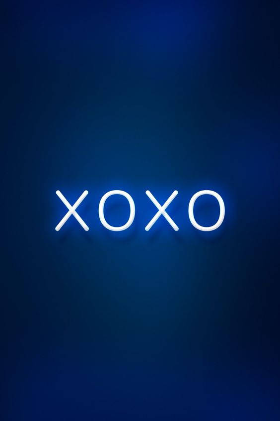 XOXO, glowing white neon sign, deep blue gradient wall, SD Phone Wallpaper