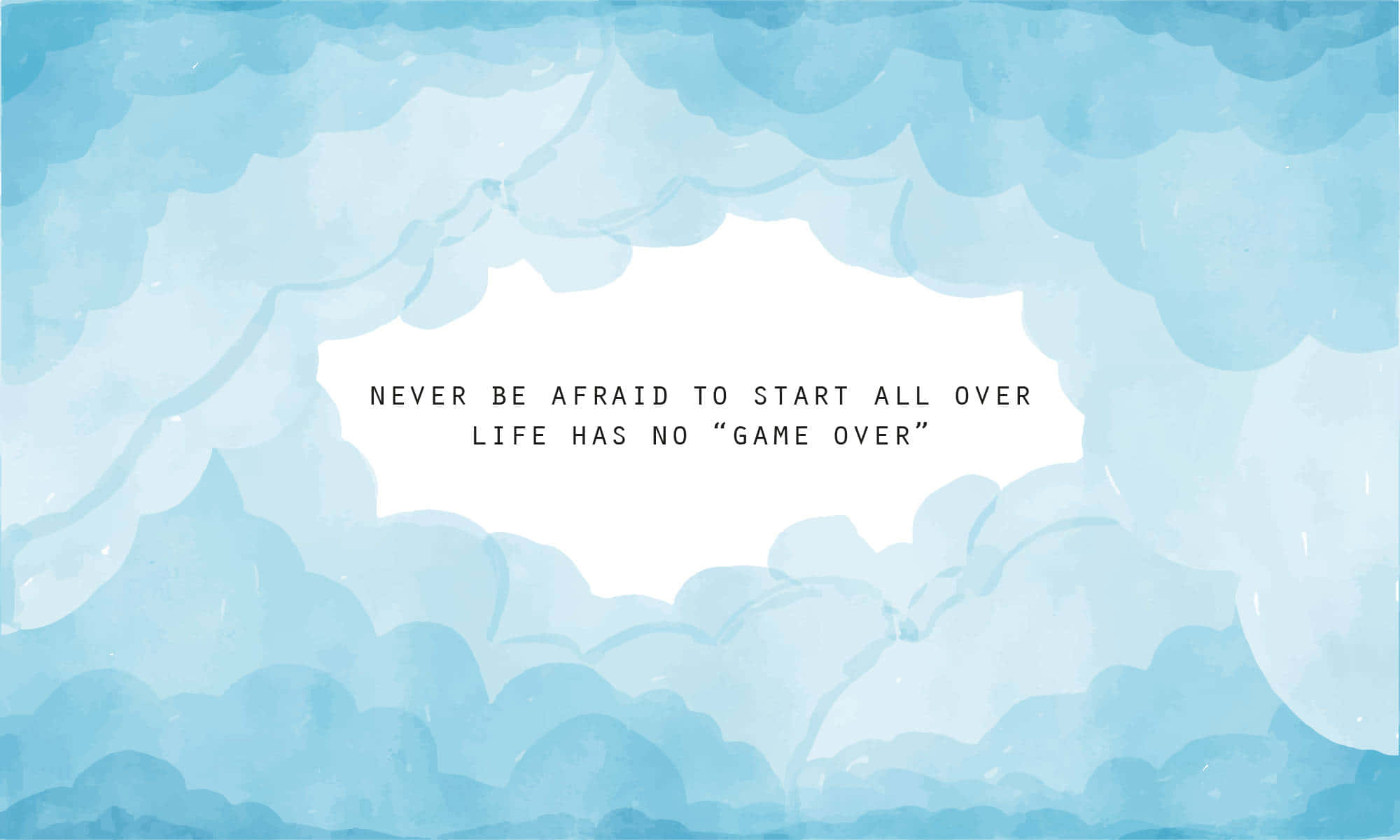 Pastel Blue Aesthetic, soft blue watercolor clouds, motivational quote, Full HD Desktop Wallpaper