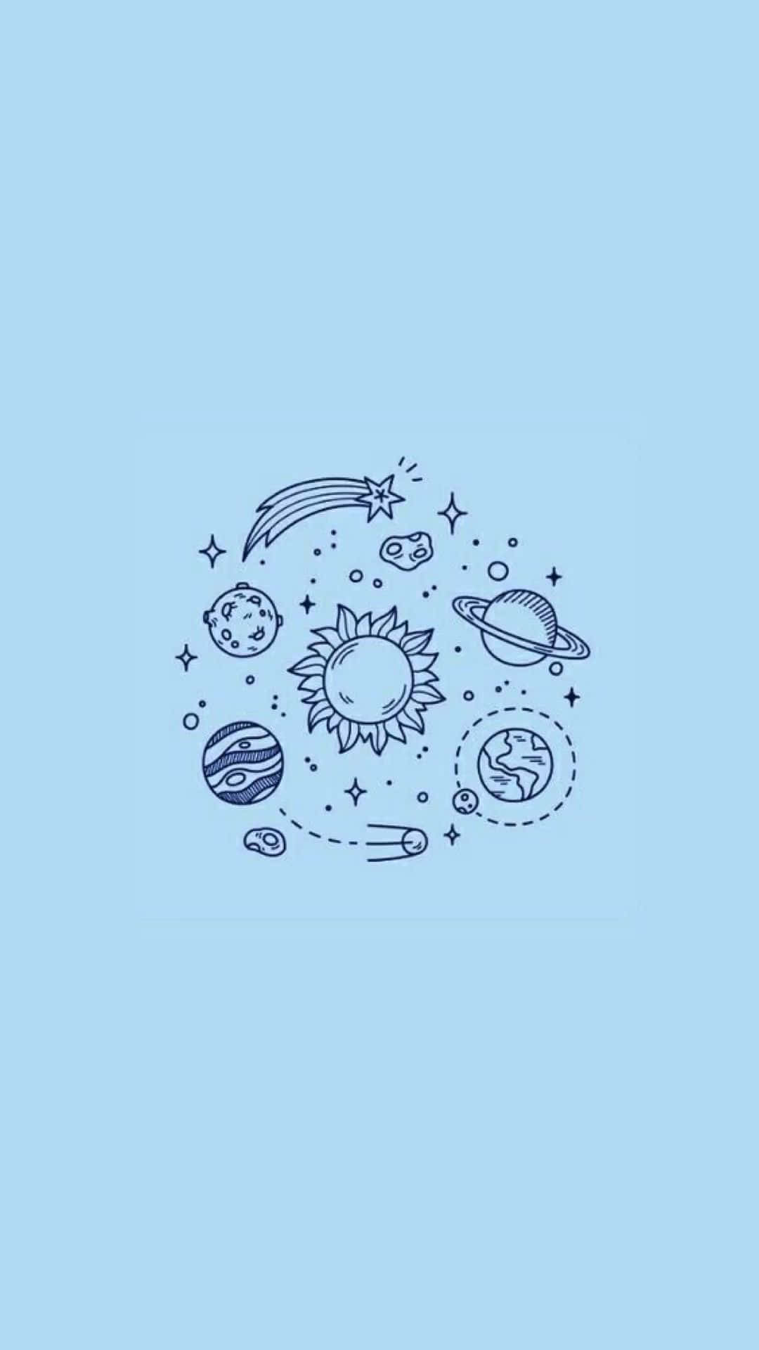 Pastel Blue Aesthetic, solar system, sun, Full HD Phone Wallpaper