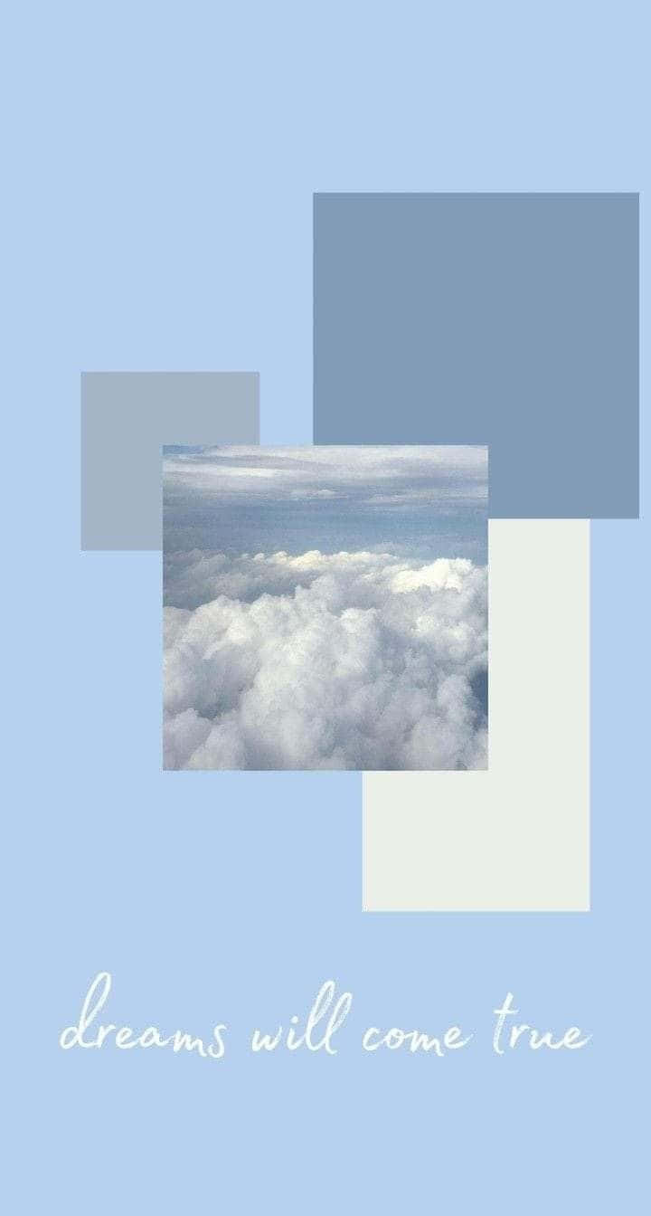 pastel blue, geometric shapes, fluffy clouds, HD Phone Wallpaper