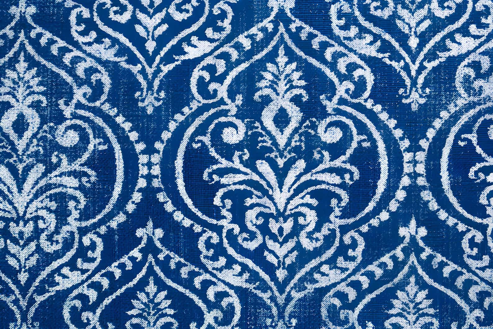 elegant blue damask pattern, royal blue fabric, white damask floral patterns, HD Desktop Wallpaper