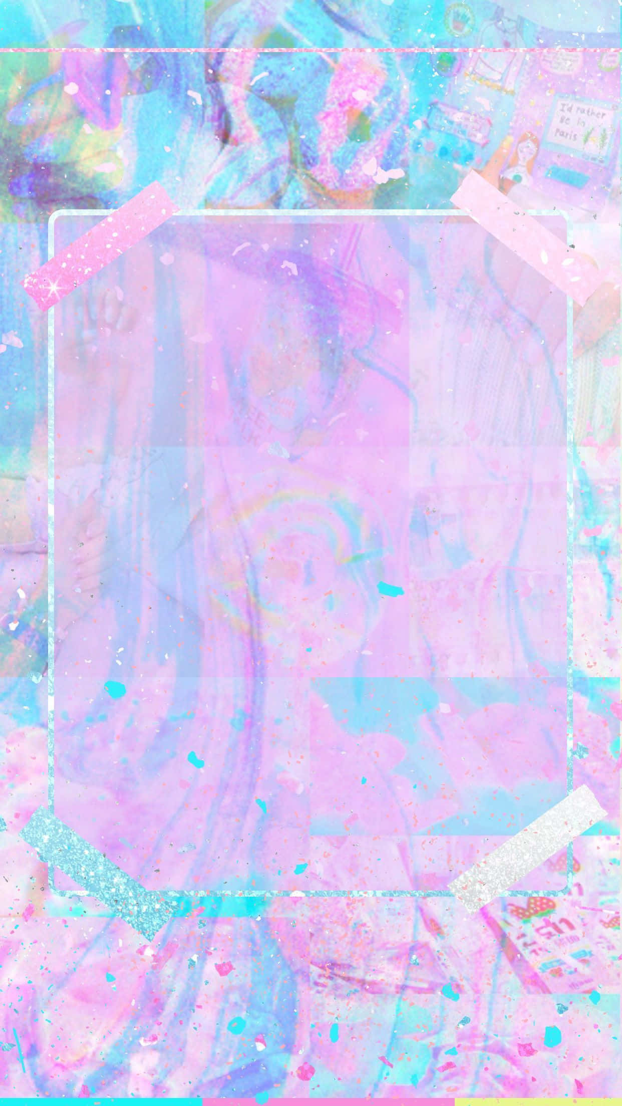 pastel blue and pink, pink glitter tape, translucent purple rectangle, Full HD Phone Wallpaper