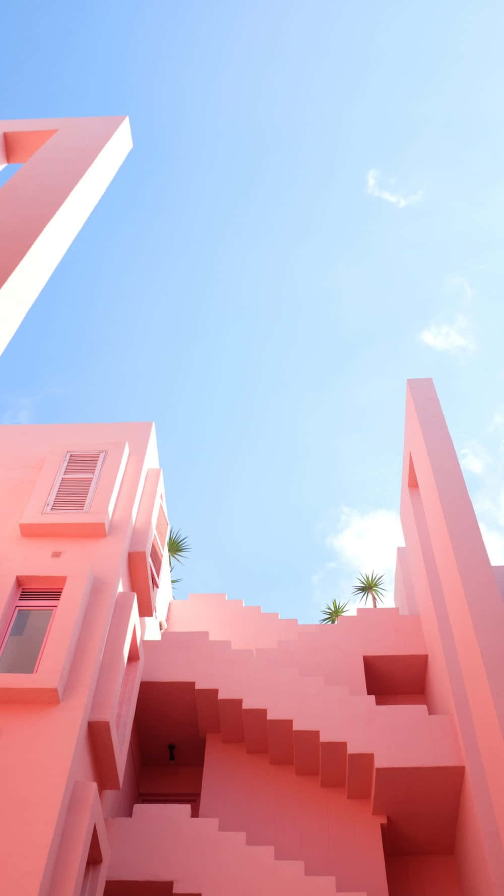 pastel blue, pink, geometric buildings, HD Phone Wallpaper