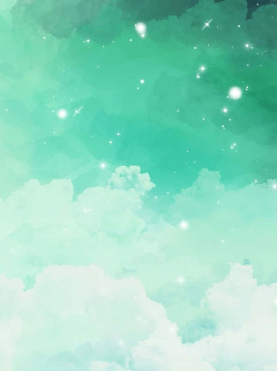 Pastel Blue Green, mint green, watercolor sky, SD Phone Wallpaper