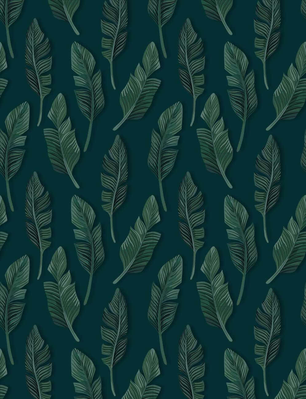 Dark teal background, stylized green palm leaves, layered paper cutout style, HD Phone Wallpaper