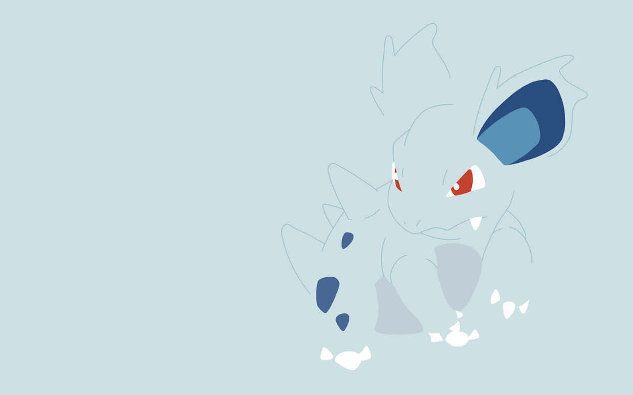 Minimalist Blue Nidorina, blue and white, red eyes, HD Desktop Wallpaper