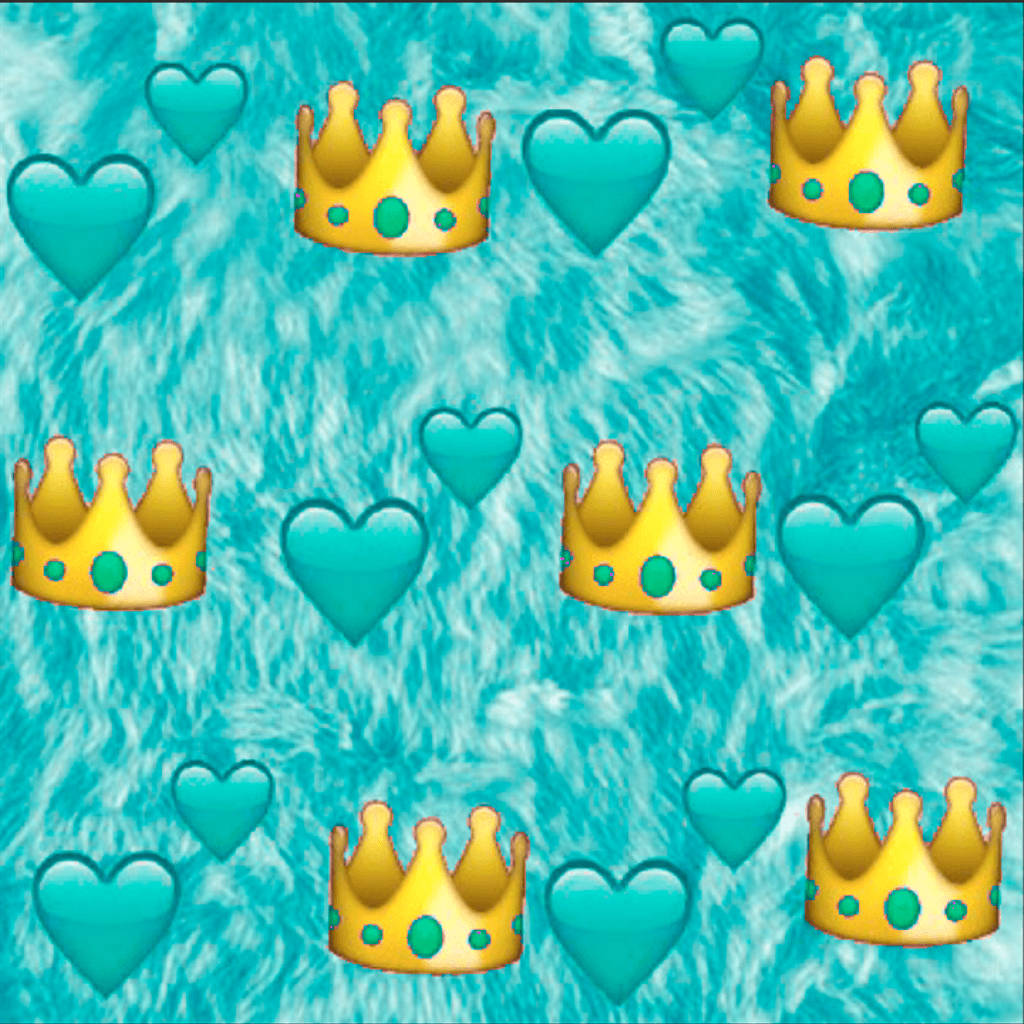 blue green heart and crown emoji, golden crowns, teal hearts, SD Desktop Wallpaper