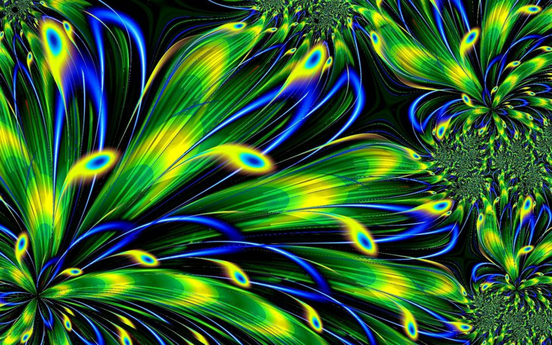 neon green, blue, fractal patterns, Full HD Desktop Wallpaper