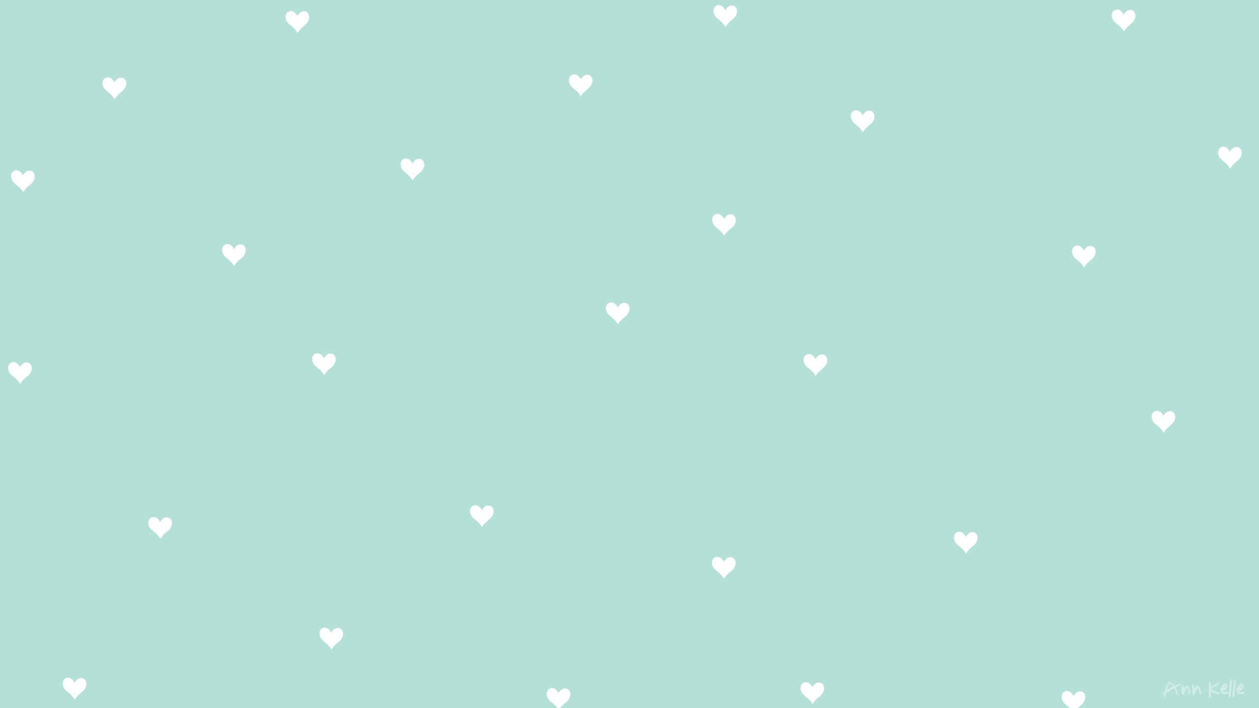 pastel blue, mint green, white heart shapes, 2K Desktop Wallpaper