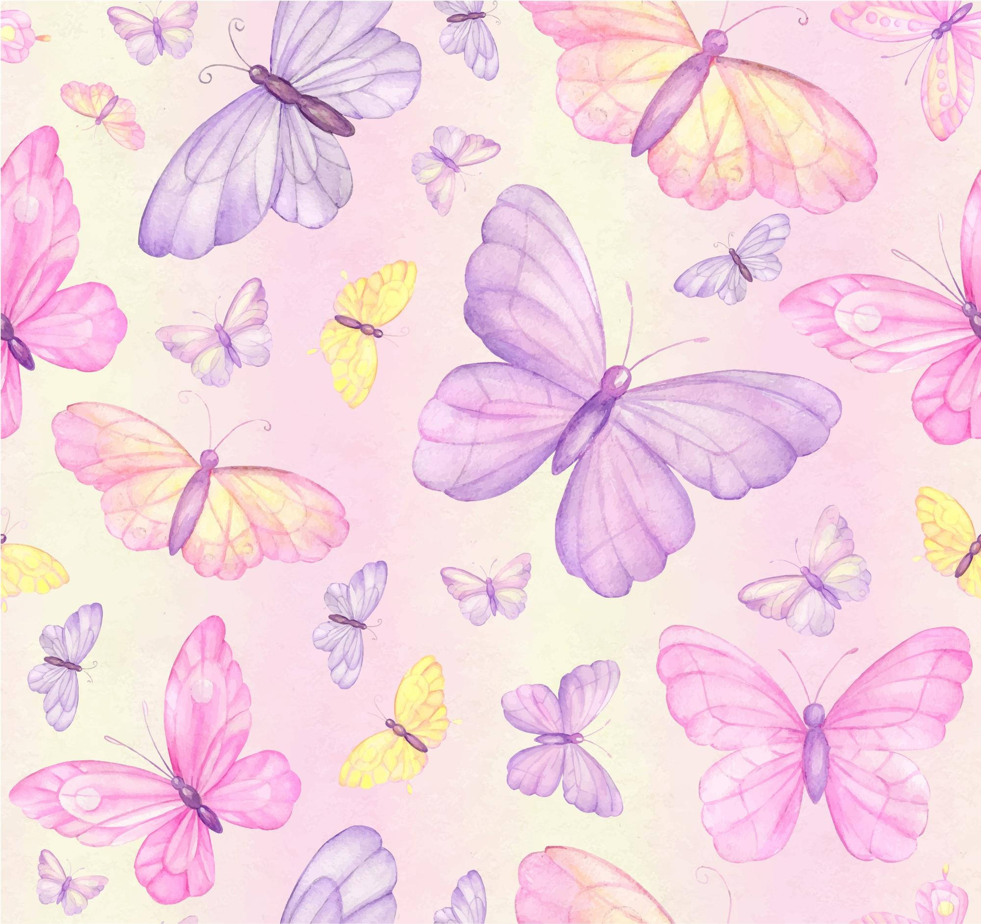 pastel butterfly, pink, purple, Full HD Desktop Wallpaper