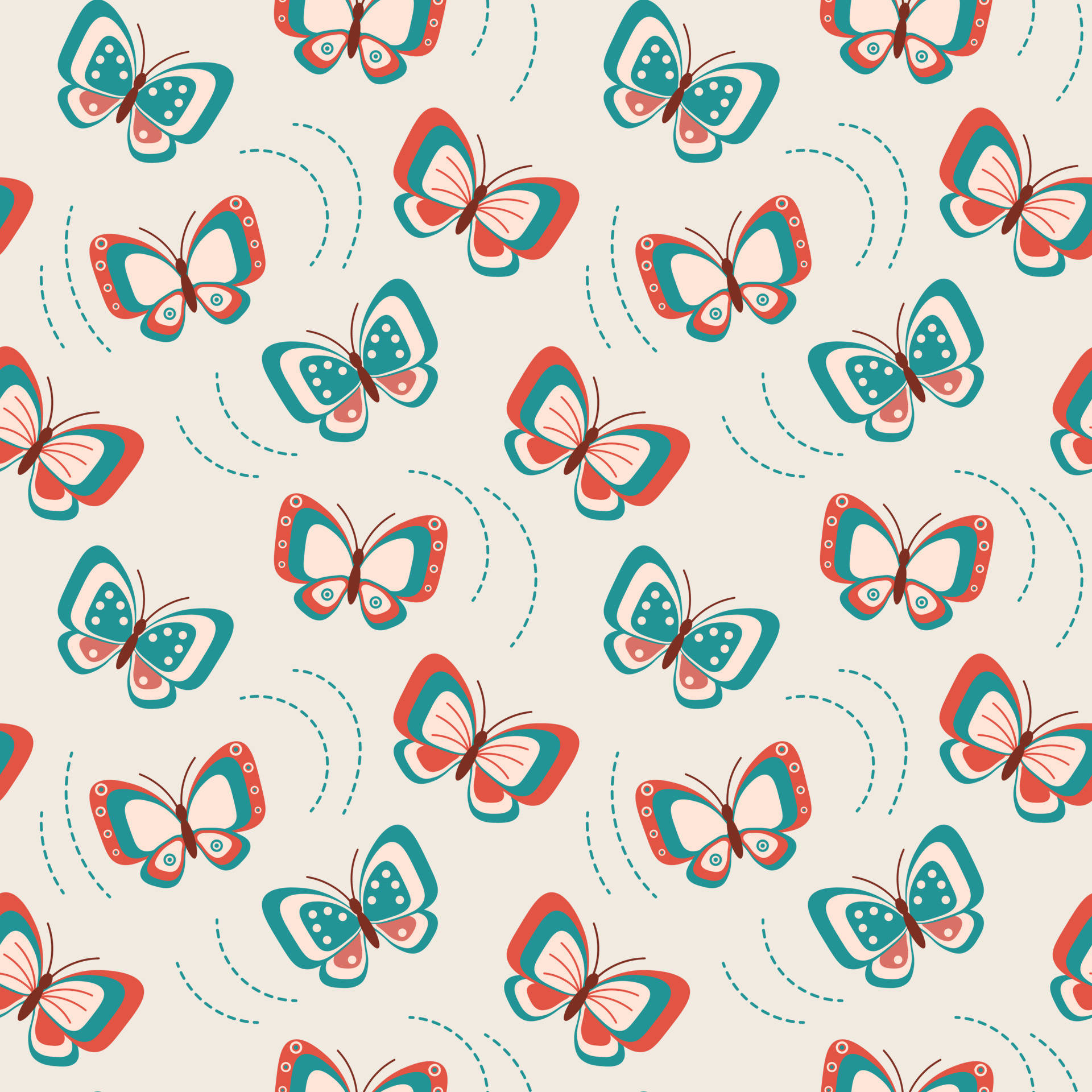 pastel butterfly, teal, coral, Full HD Desktop Wallpaper
