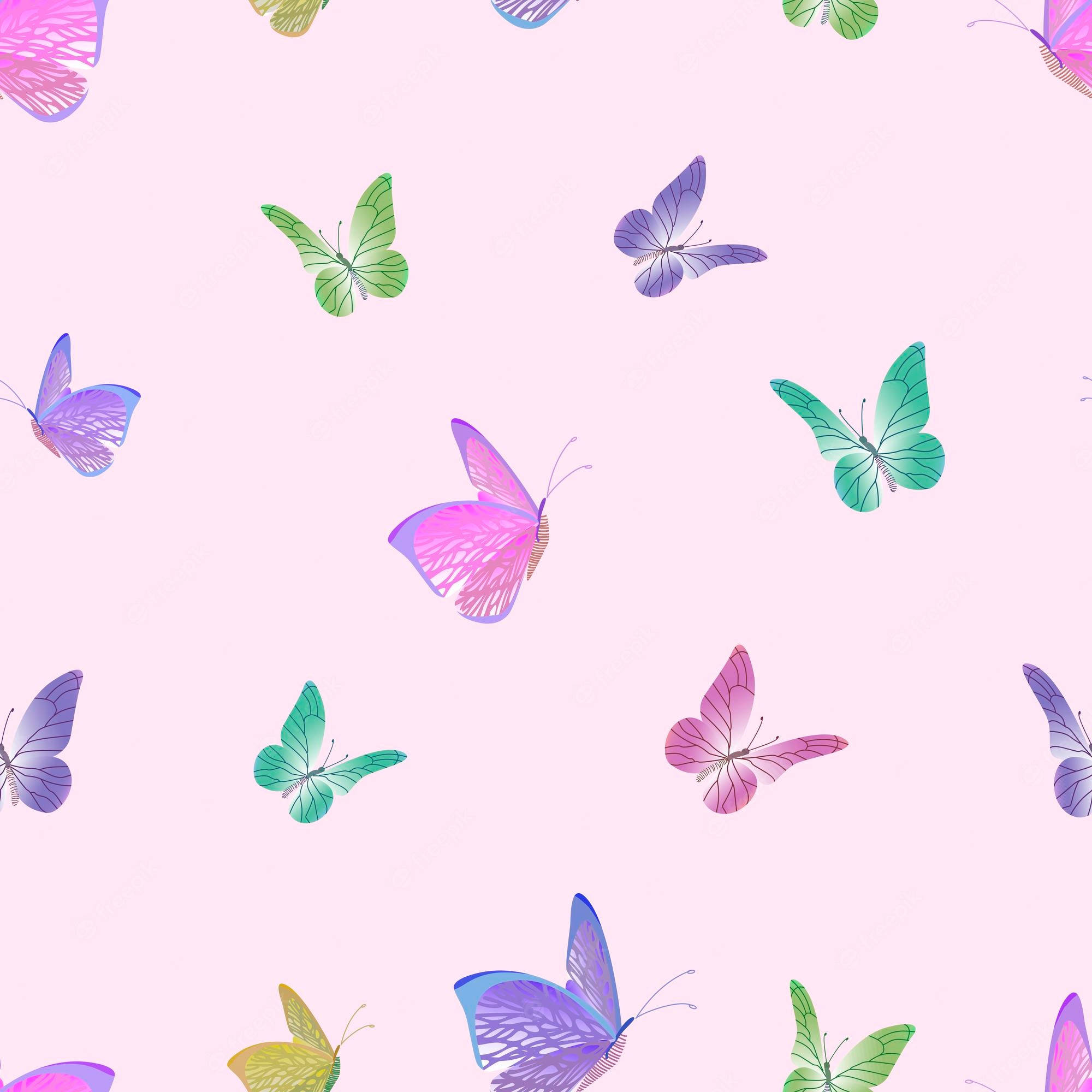 Pastel Butterfly, pastel pink background, colorful butterflies, Full HD Desktop Wallpaper