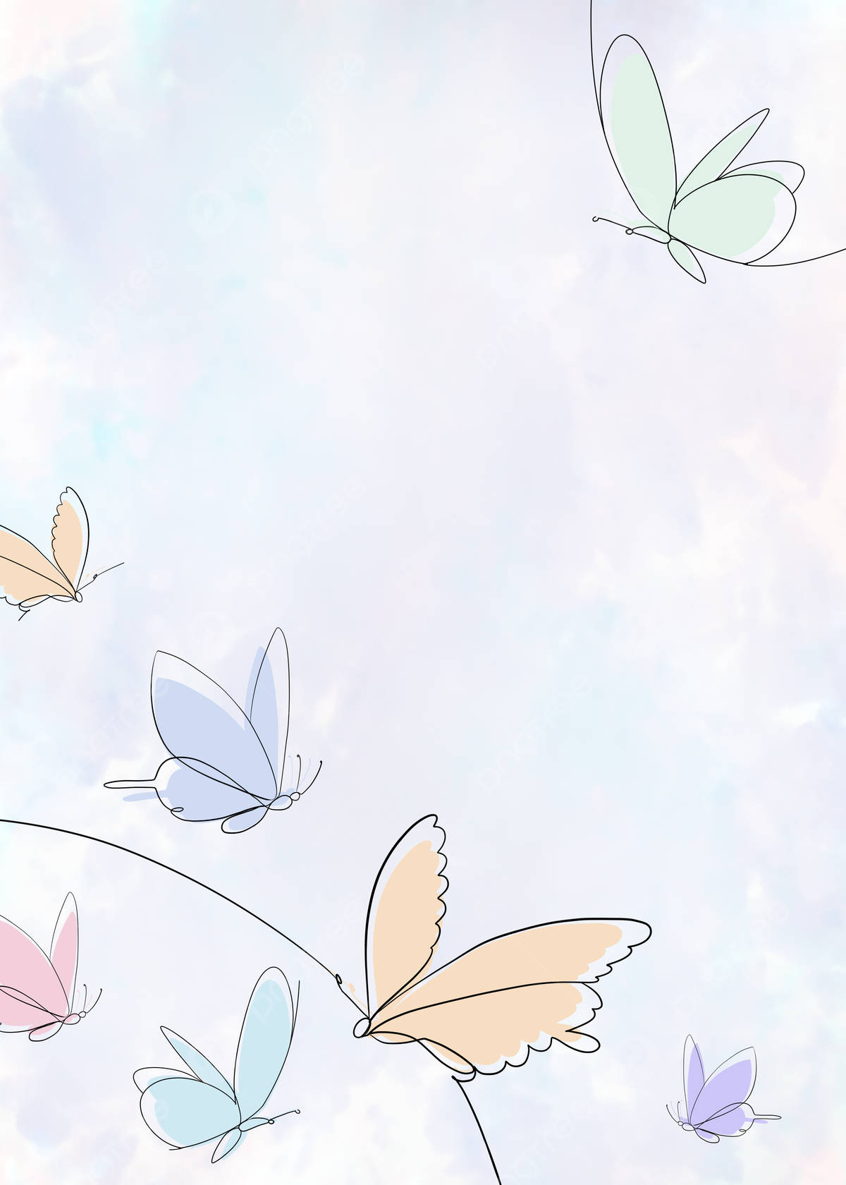 Pastel Butterfly, pastel butterflies, thin black outlines, HD Phone Wallpaper