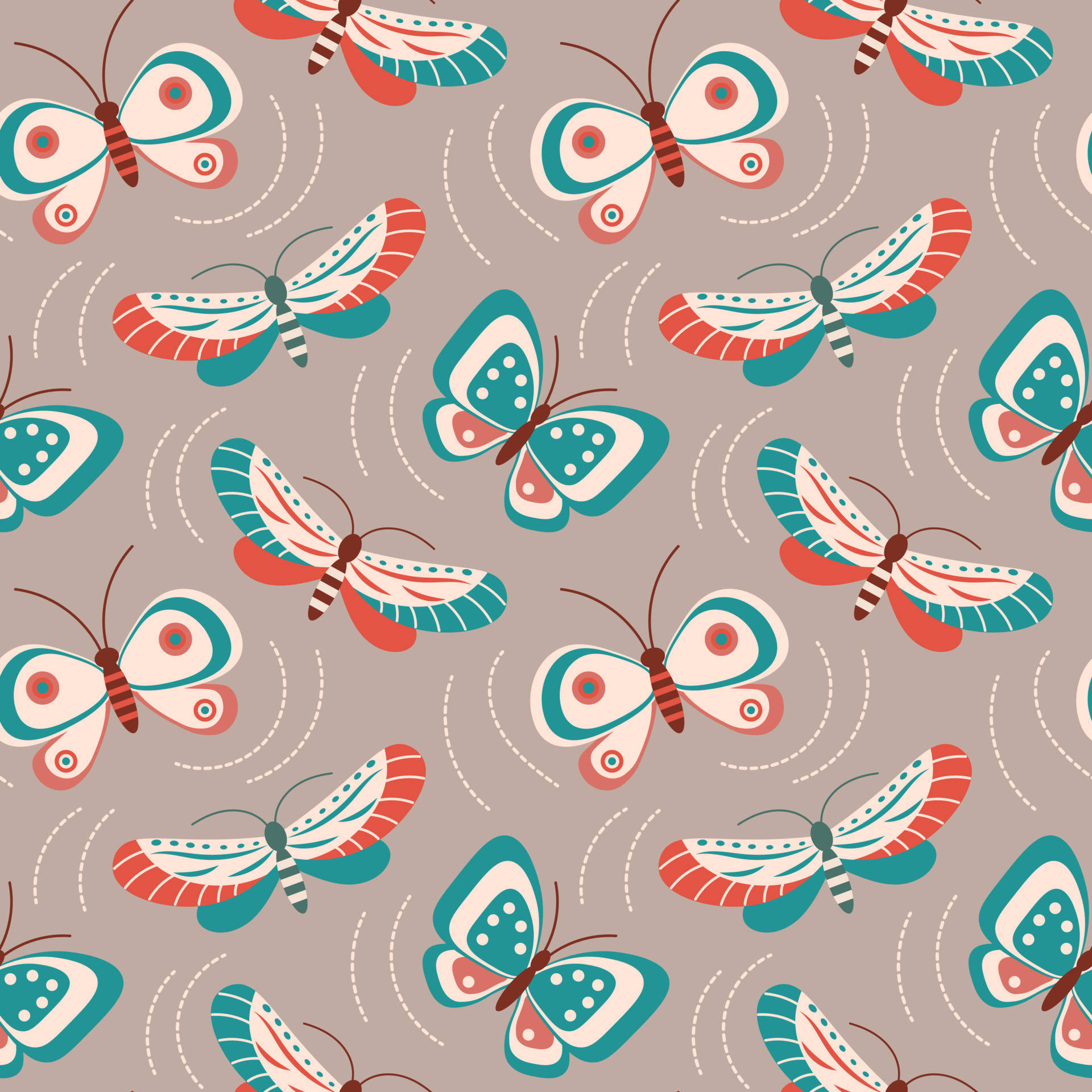 Pastel Butterfly, teal coral, cream, Full HD Desktop Wallpaper