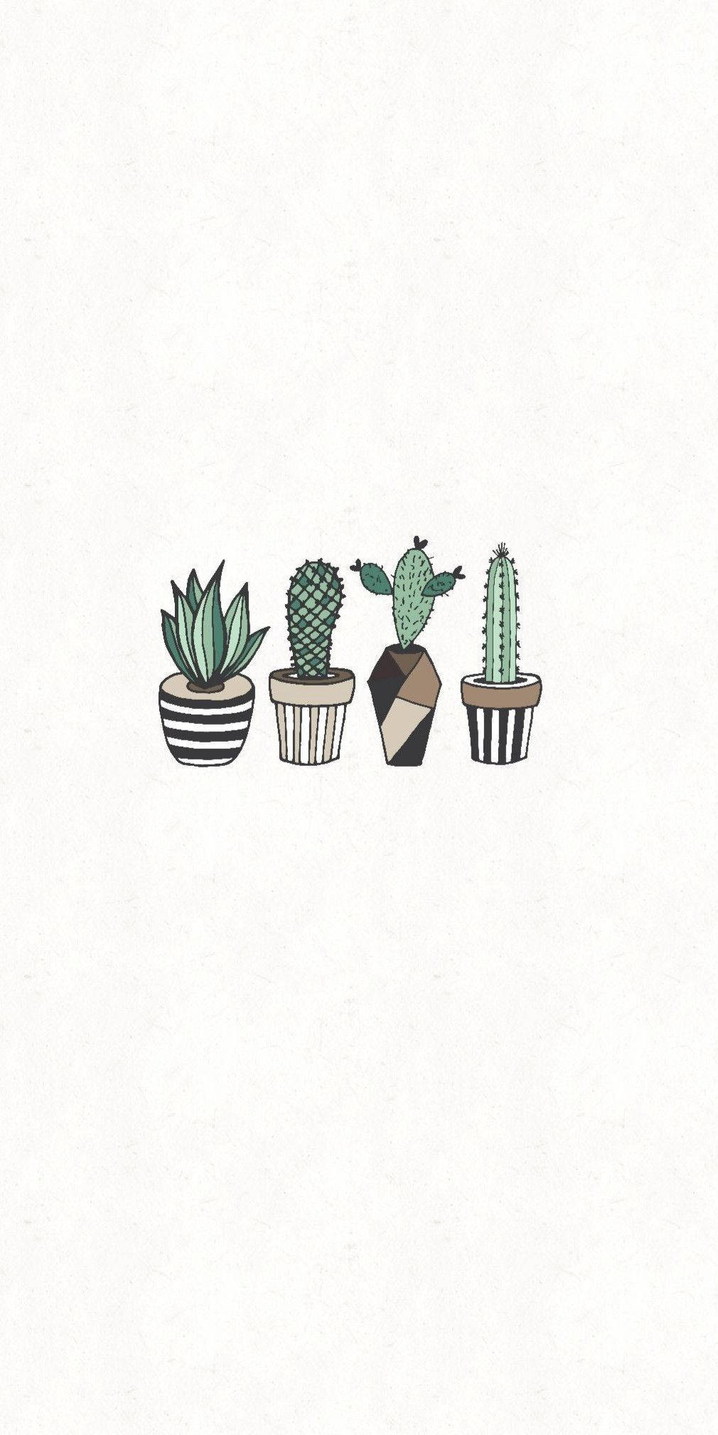 minimal pastel cactus mobile, striped pots, off-white background, Full HD Phone Wallpaper