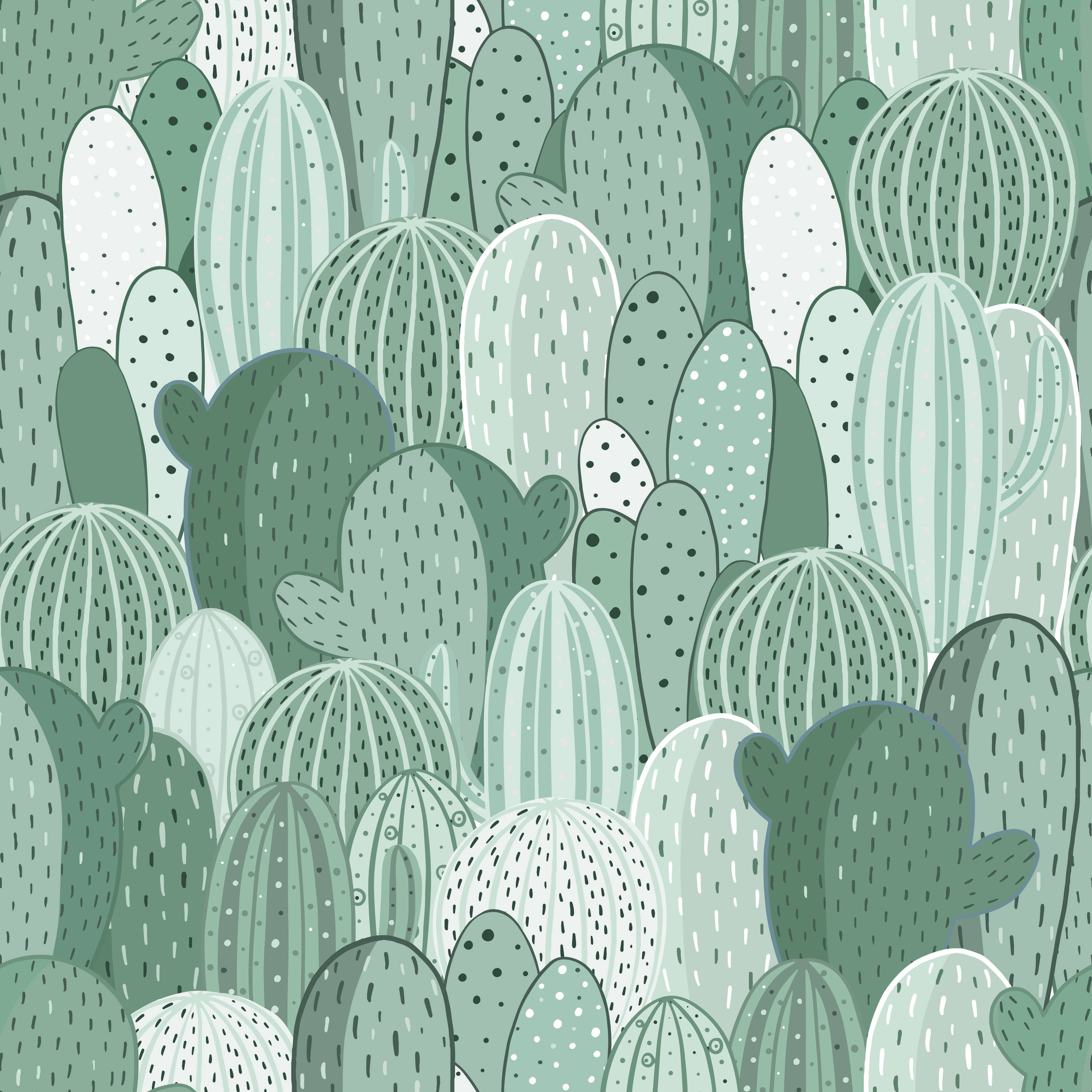 Pastel Cactus, green leaf compact, stylized cacti, 2K Desktop Wallpaper