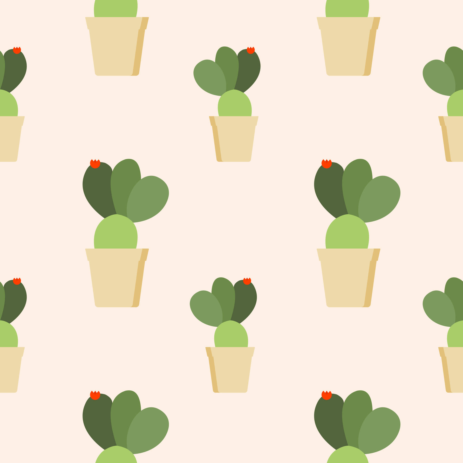pastel cactus, potted cacti, red flowers, Full HD Desktop Wallpaper