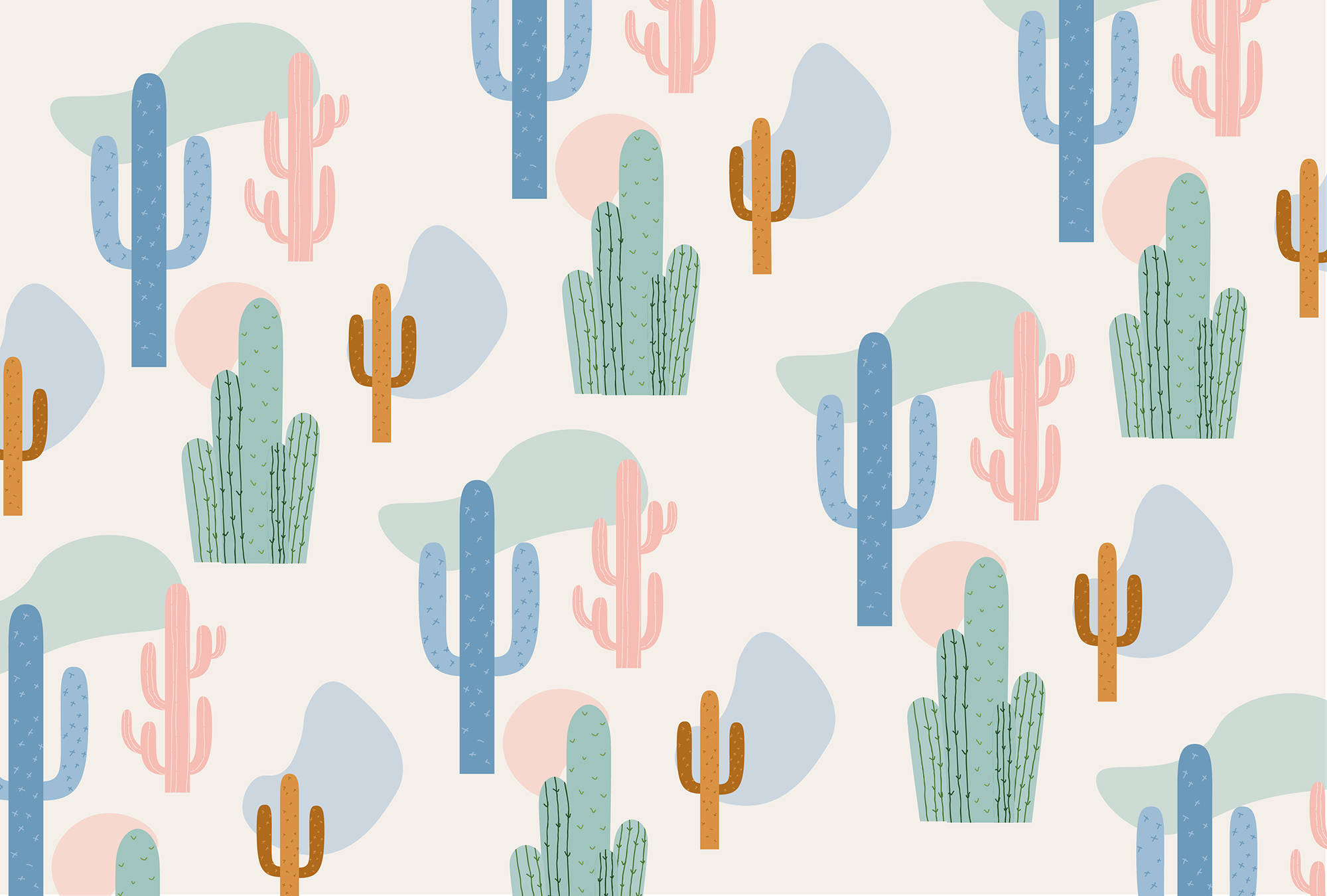 Pastel Cactus, baby pink, pastel blue, Full HD Desktop Wallpaper