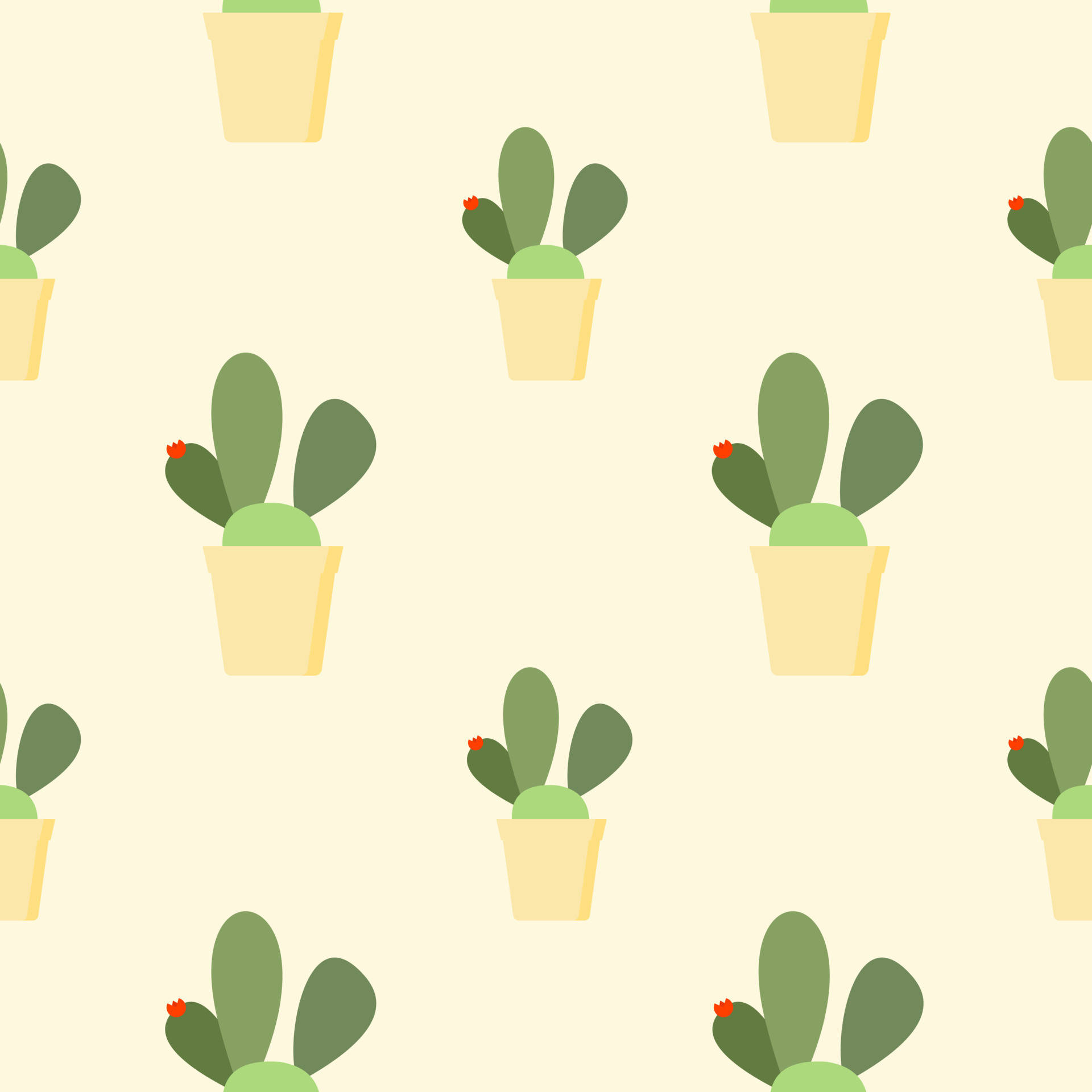 Pastel Cactus, yellow pattern, red flowers, Full HD Desktop Wallpaper