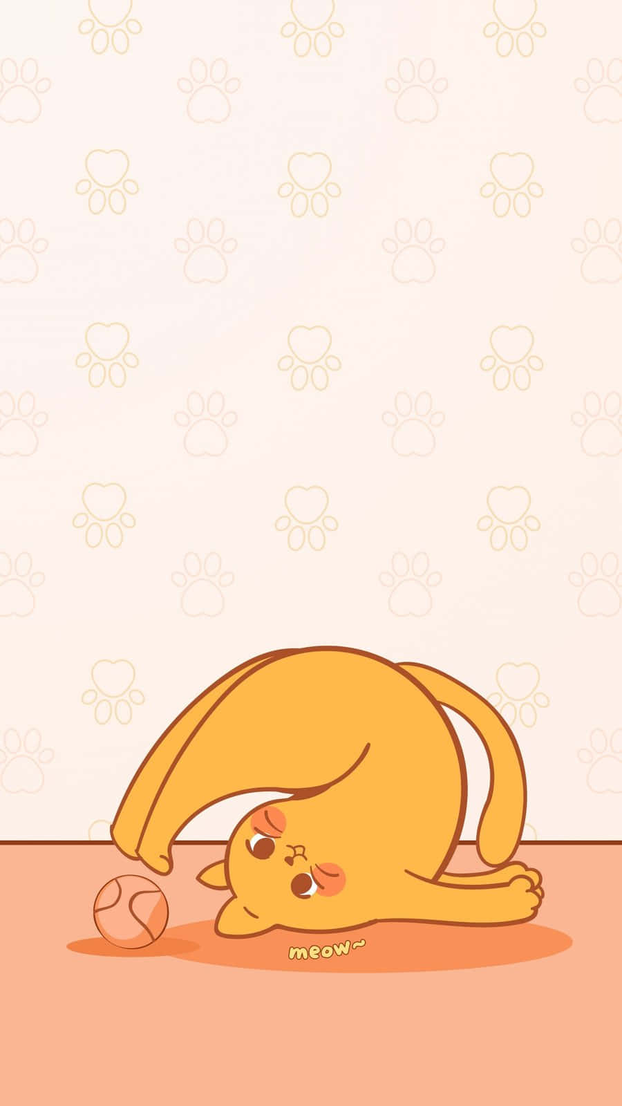pastel yellow cat, orange cartoon cat, peach floor, HD Phone Wallpaper