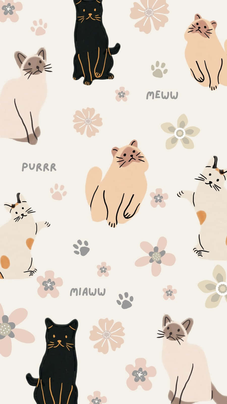 Pastel Cat Collage Artwork, cartoon cats, beige, HD Phone Wallpaper