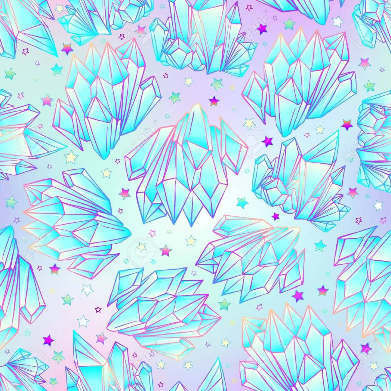 Pastel Crystals, neon outlines, pastel gradient sky, HD Desktop Wallpaper