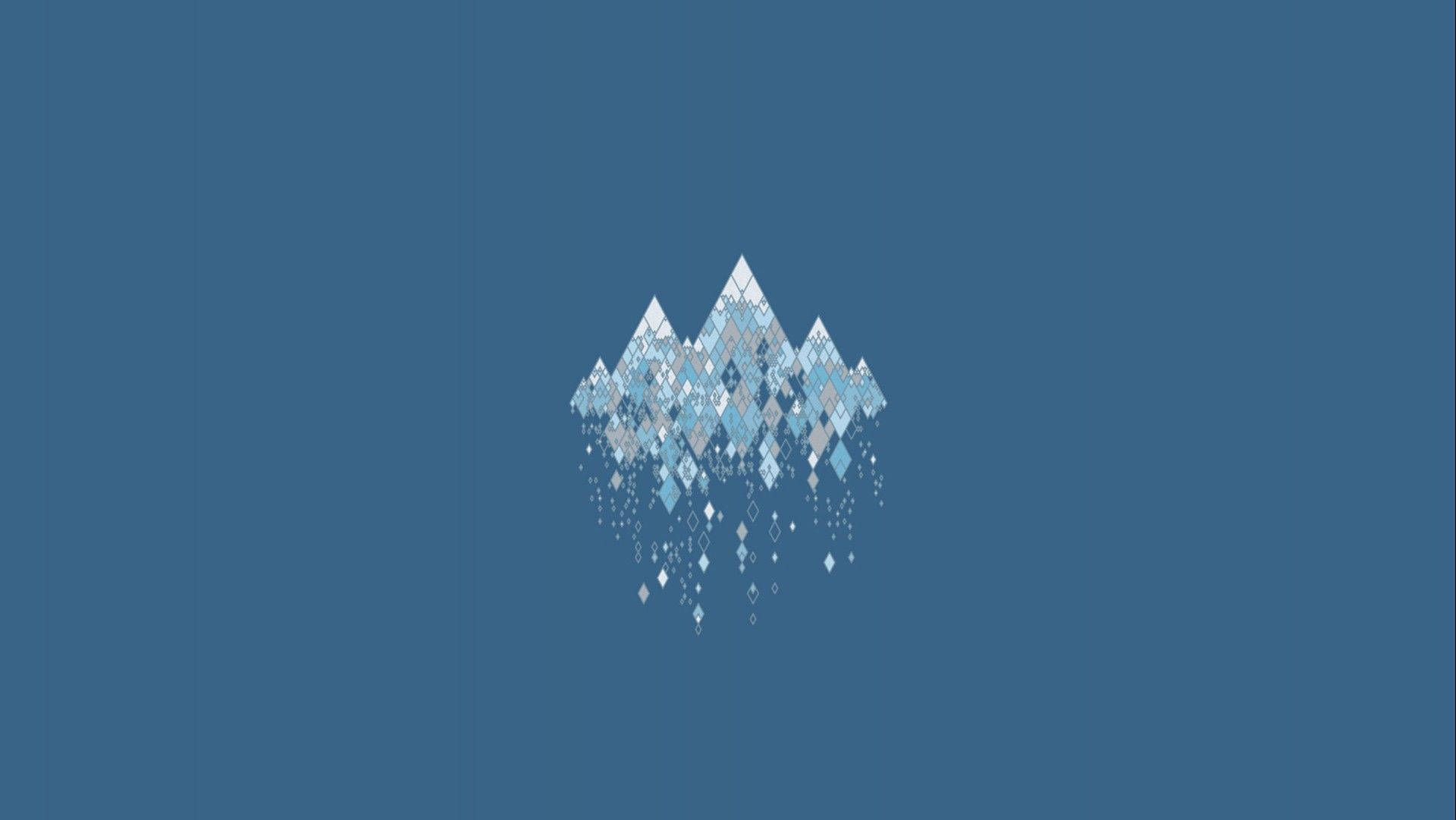 blue and white diamonds, geometric mountain range, solid teal background, Full HD Desktop Wallpaper
