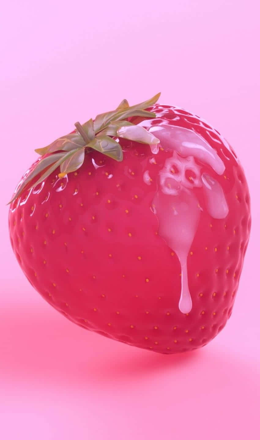neon pink, pastel cute strawberry, glossy red strawberry, HD Phone Wallpaper