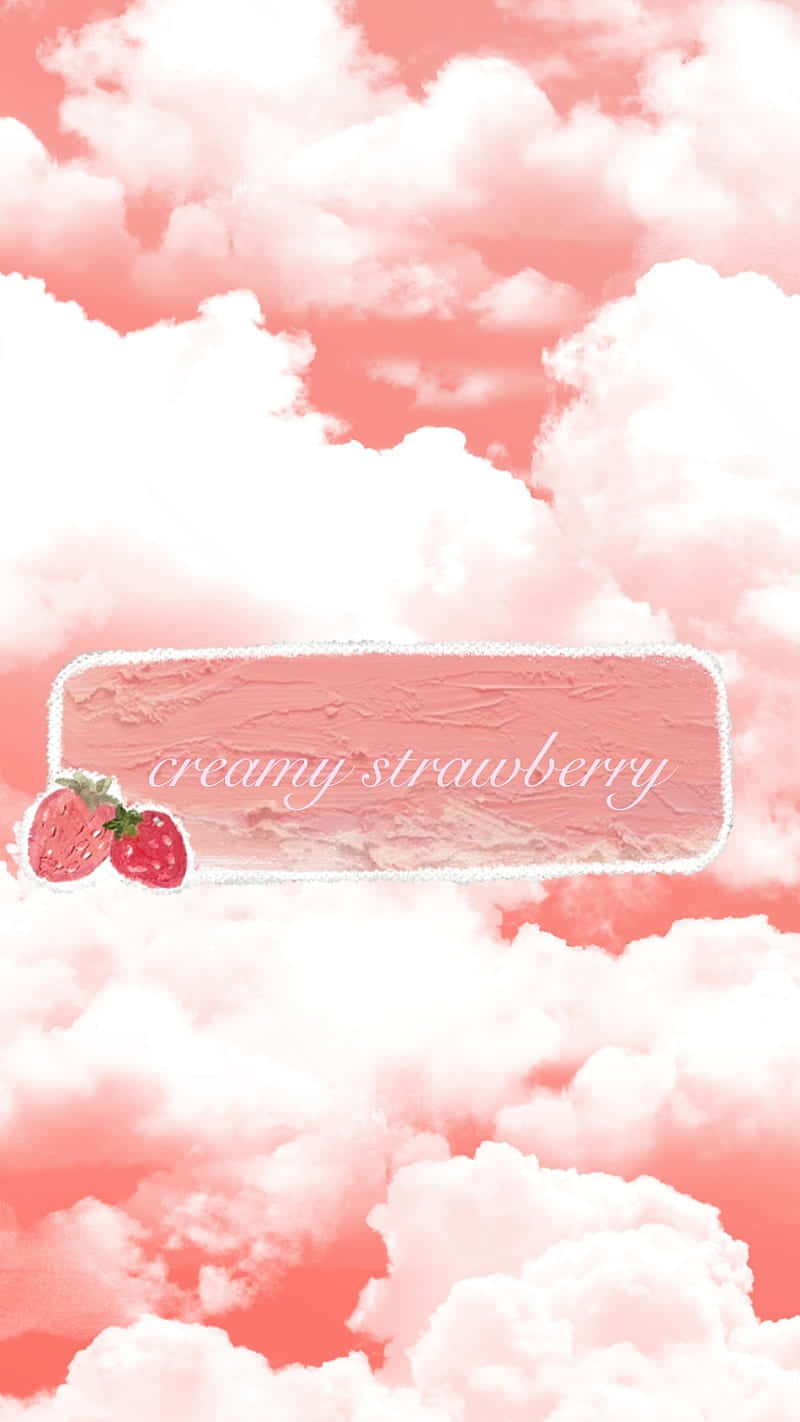 Pastel Cute Strawberry, pink clouds, creamy strawberry dessert label, HD Phone Wallpaper