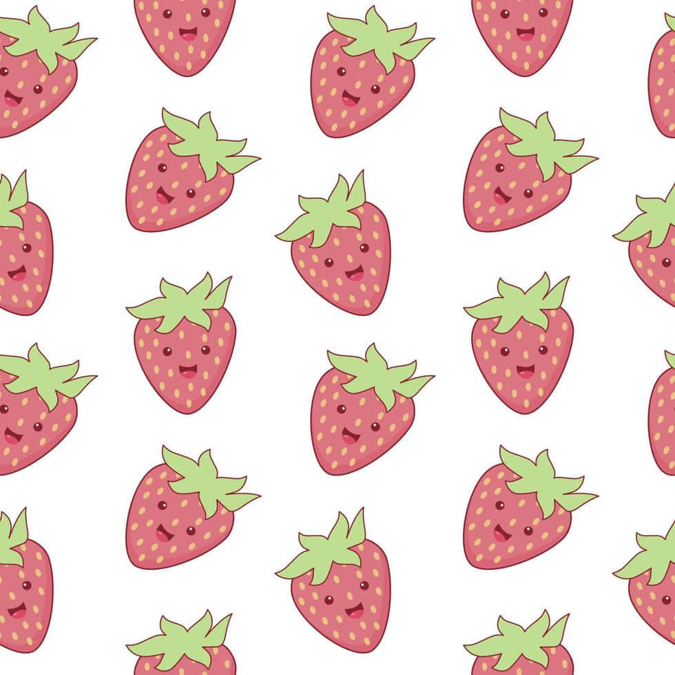 pastel cute strawberry, happy face, cute cartoon strawberries, SD Desktop Wallpaper