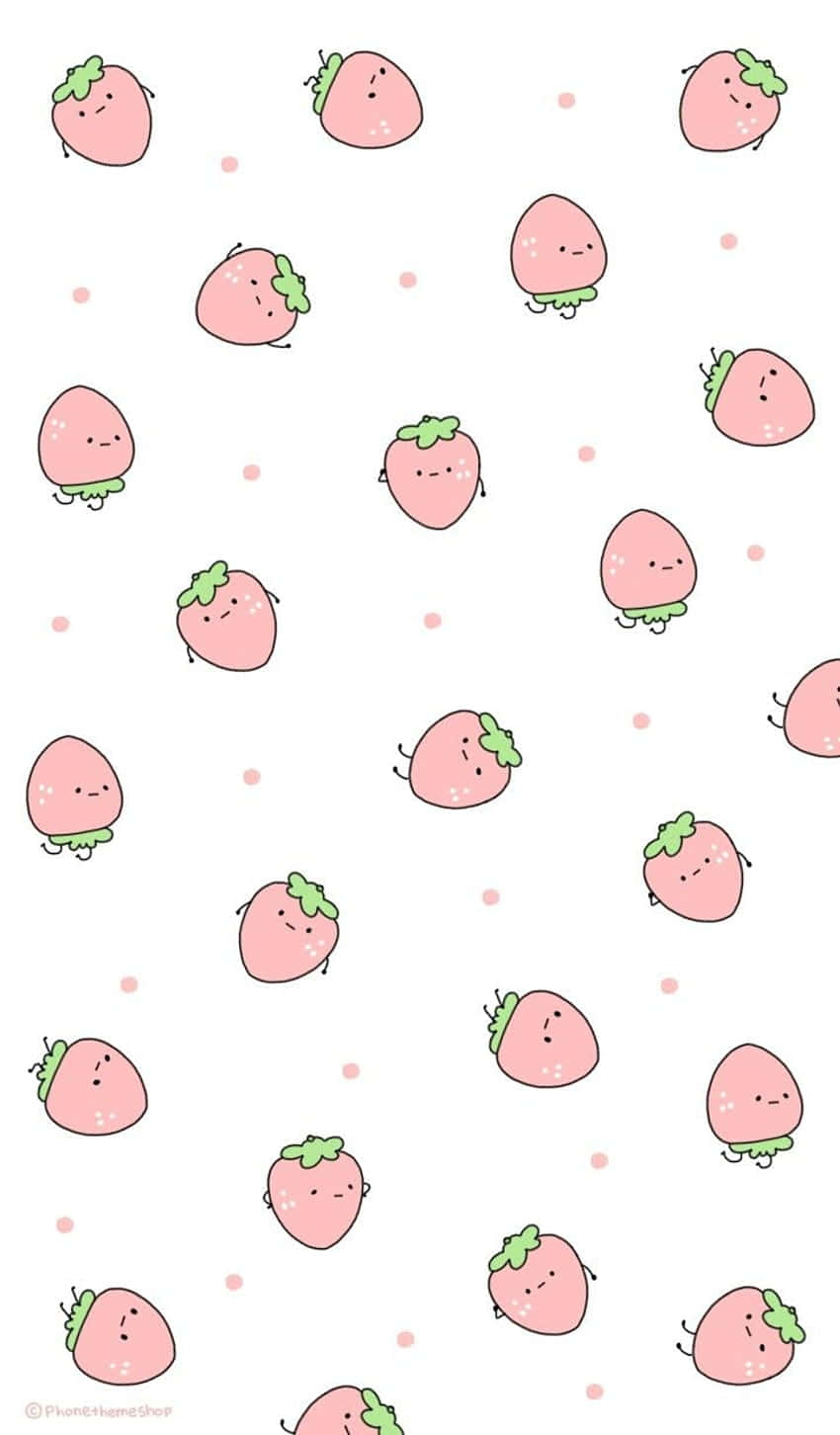 Pastel Cute Strawberry, pink cartoon strawberries, green tops, HD Phone Wallpaper