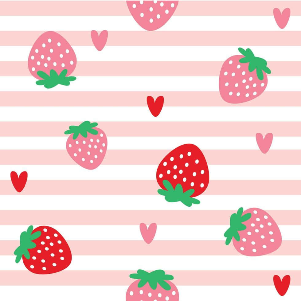 pastel cute strawberry, pink and white striped, cartoon strawberries, SD Desktop Wallpaper