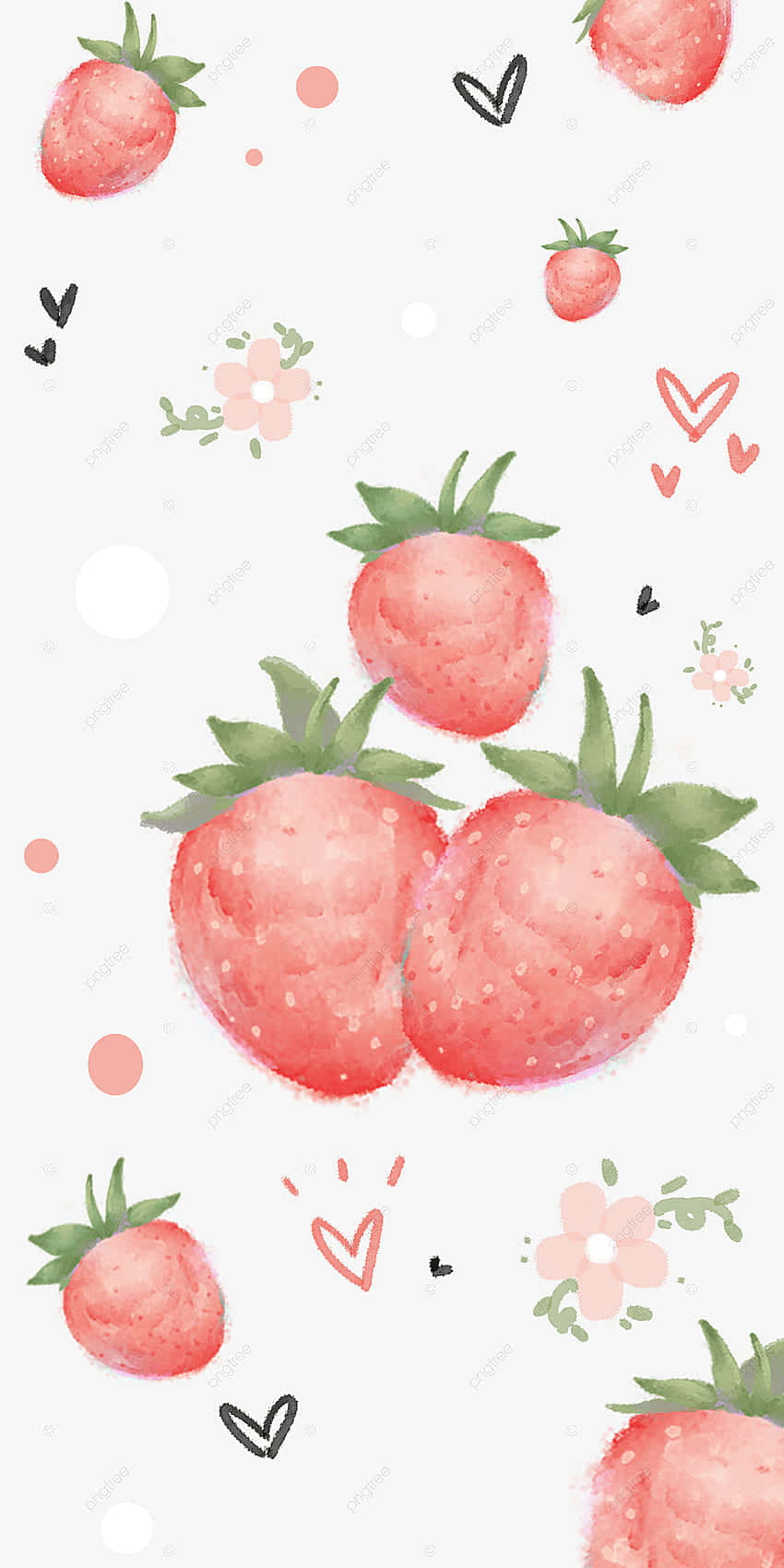 pastel cute strawberry, pink hearts, watercolor strawberries, HD Phone Wallpaper