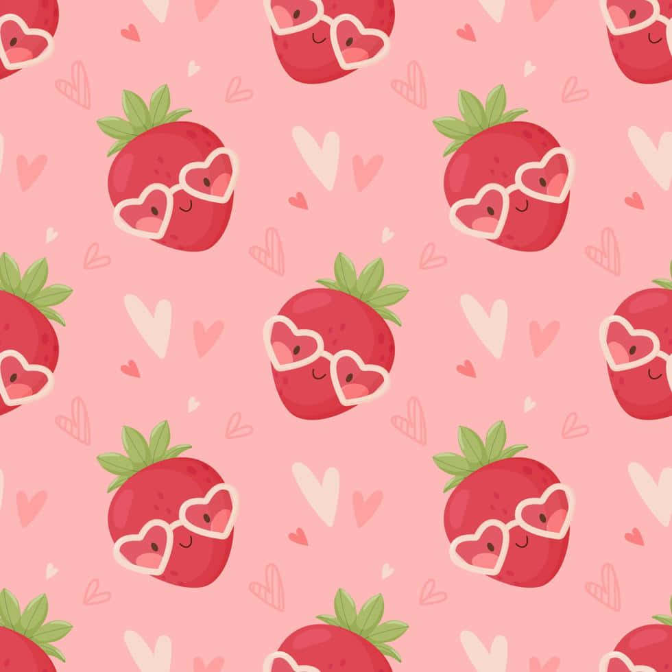 pastel cute strawberry, heart glasses, pastel pink background, SD Desktop Wallpaper