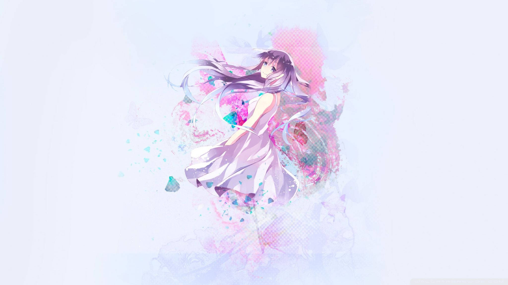anime girl, light dress, vibrant pink, Full HD Desktop Wallpaper