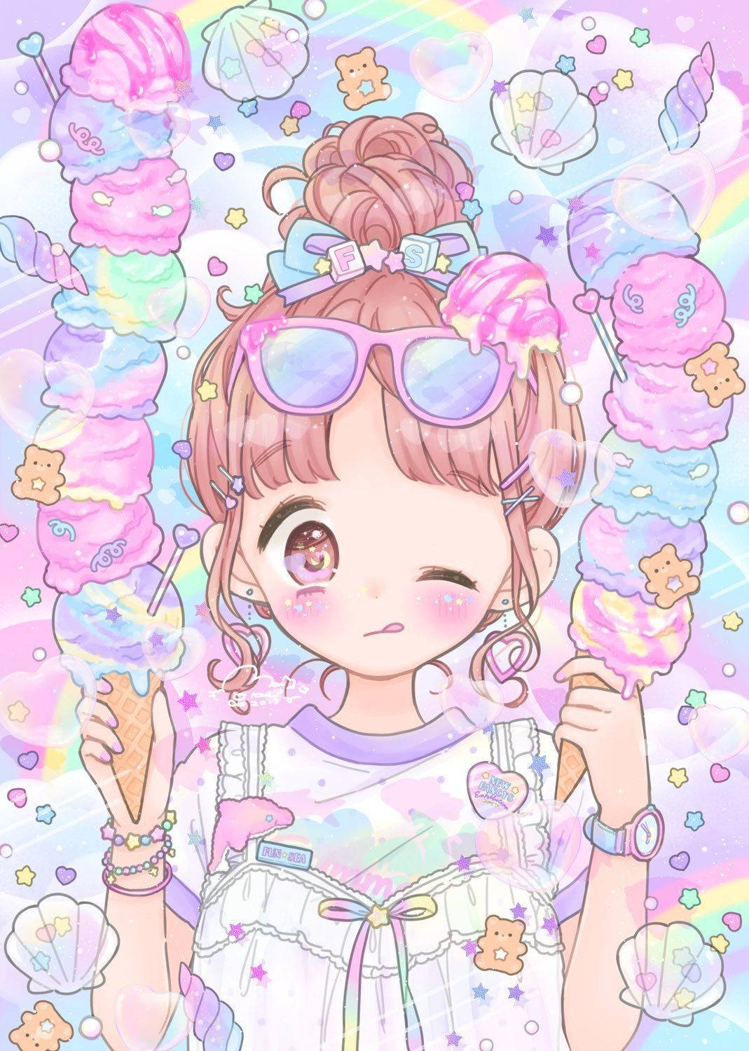 pastel cute, pink hair, sunglasses, HD Phone Wallpaper