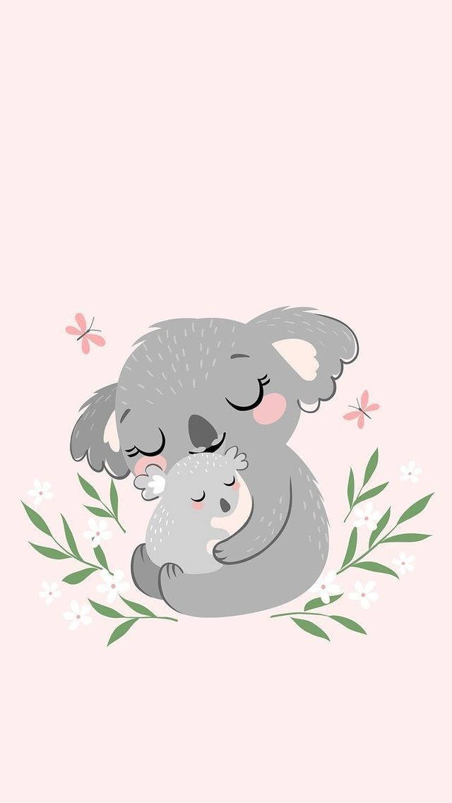 Pastel Cute, lovely koala bears, koala mother, SD Phone Wallpaper