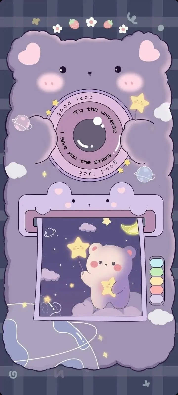 pastel purple camera, cute bear, starry message, HD Phone Wallpaper