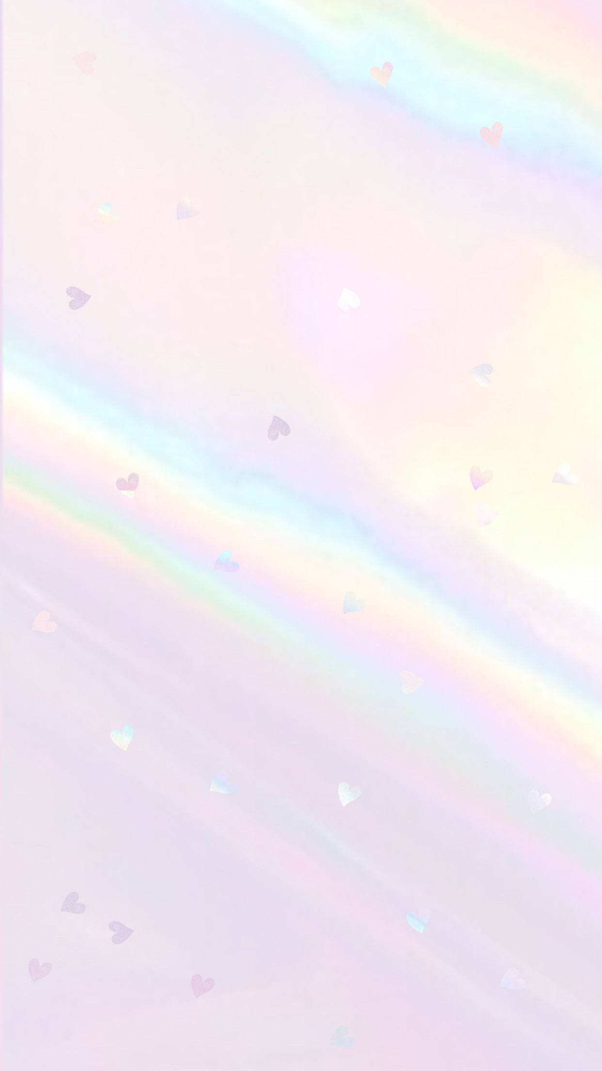 pastel white color, soft pastel rainbow gradient, scattered tiny hearts, Full HD Phone Wallpaper