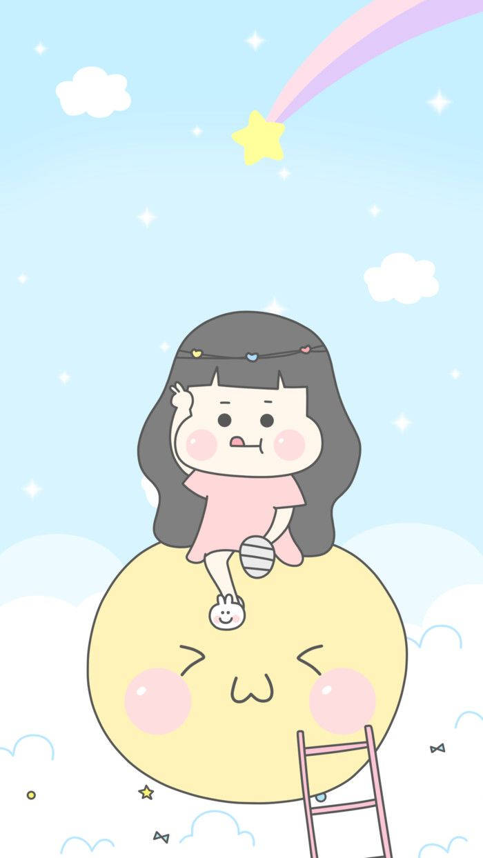 pastel cute girl, long hair, smiling moon, SD Phone Wallpaper