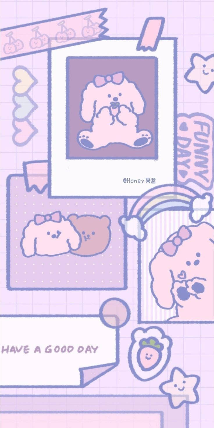 pastel purple, cute cartoon dogs, bows, HD Phone Wallpaper