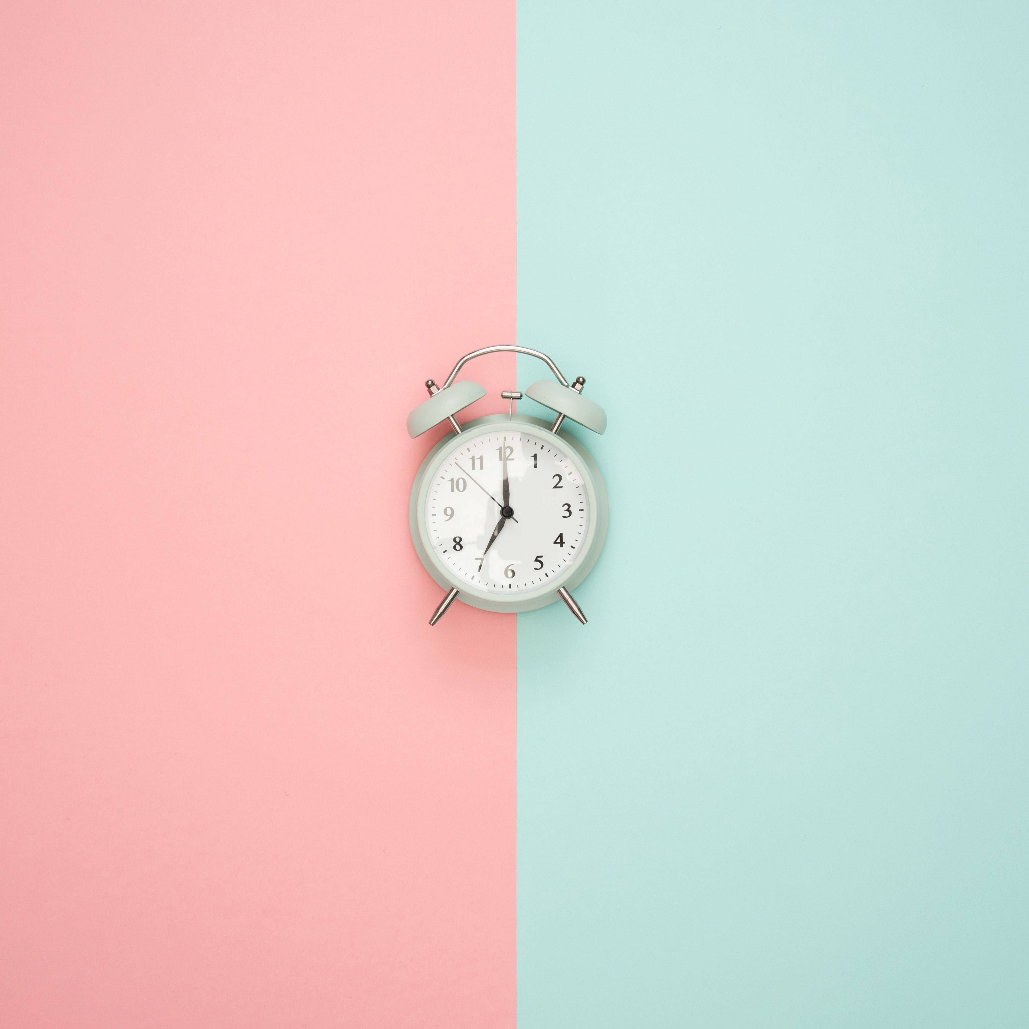 mint green, pink and teal background, vintage mint green alarm clock, 2K Desktop Wallpaper